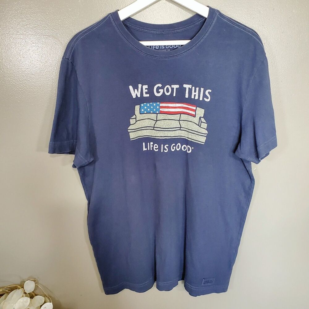 Life Is Good Crusher Tee Mens Size Small Blue We Got This America Flag Couch